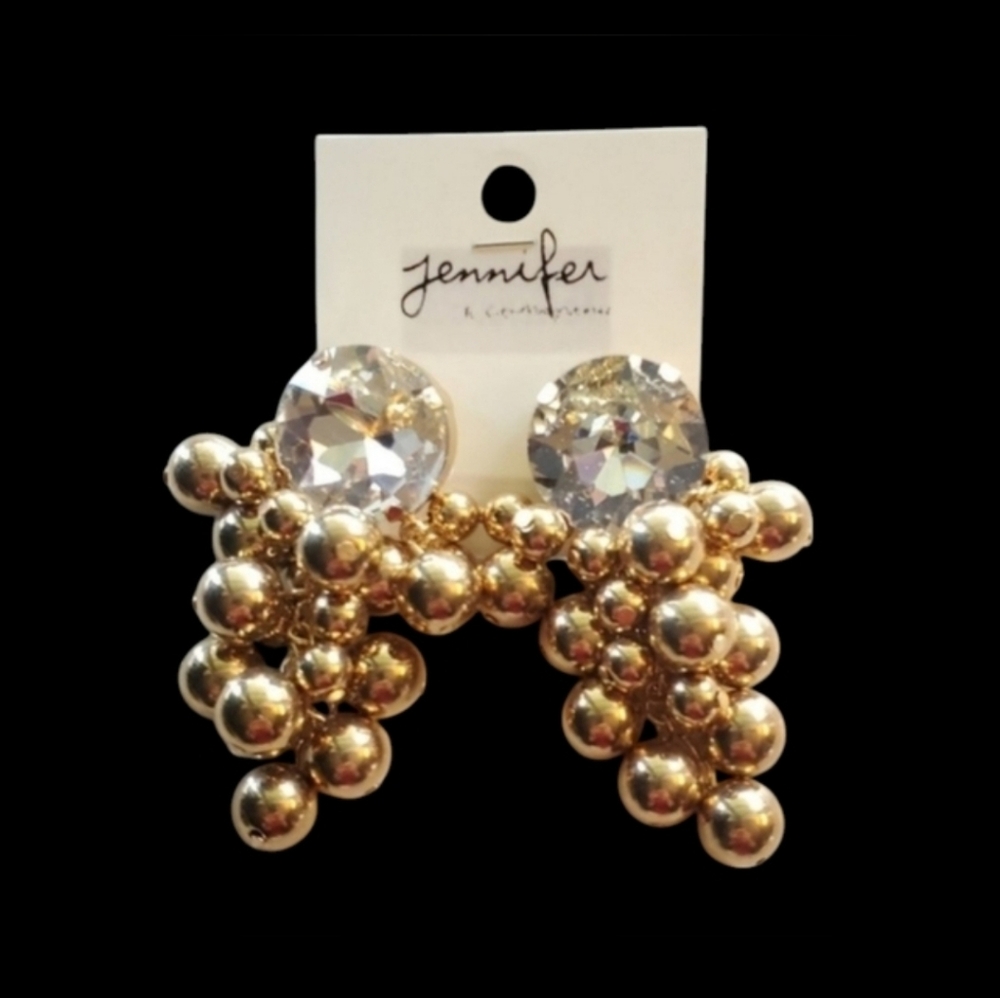 Vintage Style "Cluster Of Grapes" - Gold & Crystal Statement Stud Earrings - Picture 3 of 3